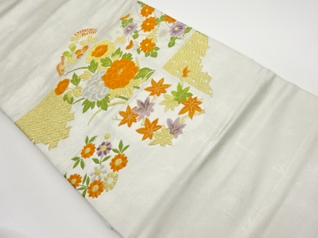 JAPANESE KIMONO / VINTAGE NAGOYA OBI / WOVEN FLORAL PLANTS & TRADITIONAL PATTERN